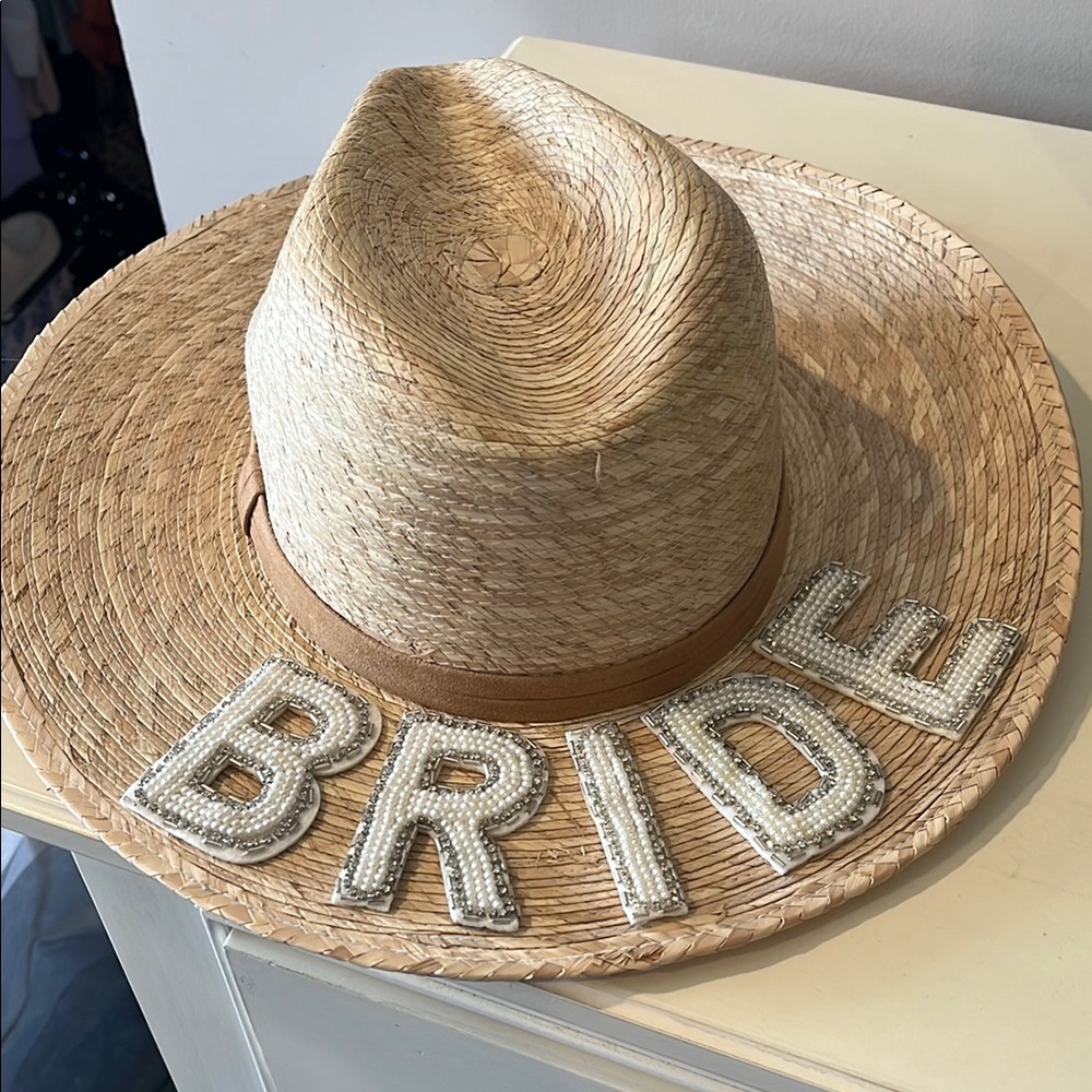 Judith March Bride Straw Hat with Beaded Lettering